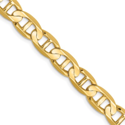 Pre-owned Samajewelers Real 14k Yellow Gold 7mm Concave Anchor Chain; 24 Inch; Lobster Clasp