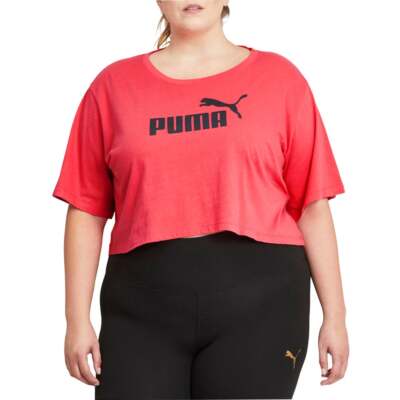 

Puma Ess+ Укороченная футболка с круглым вырезом и короткими рукавами с логотипом Plus Womens Pink Athletic, Розовый