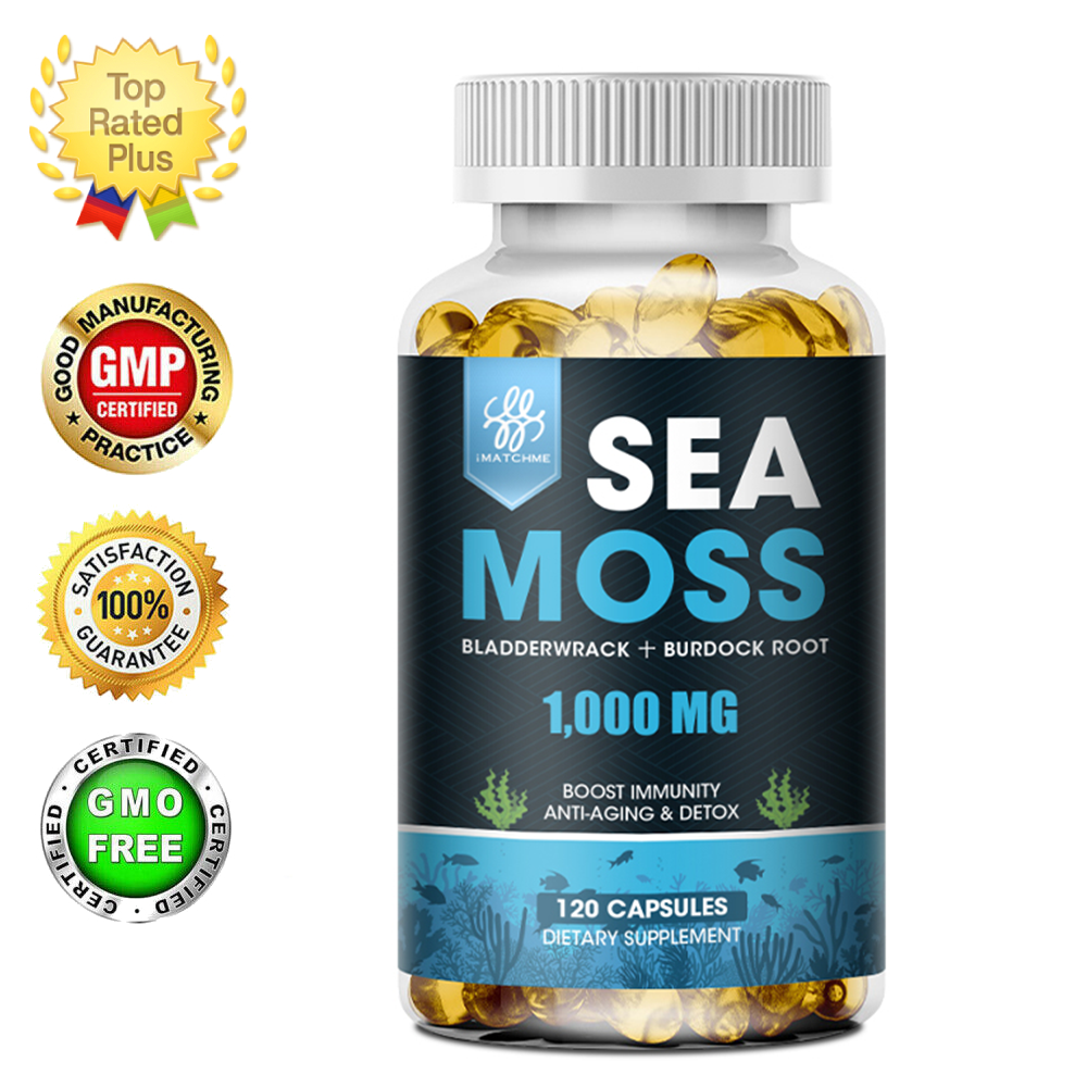 Organic Sea Moss Capsules 100% Pure Irish Sea Moss Bladderwrack Burdock Root