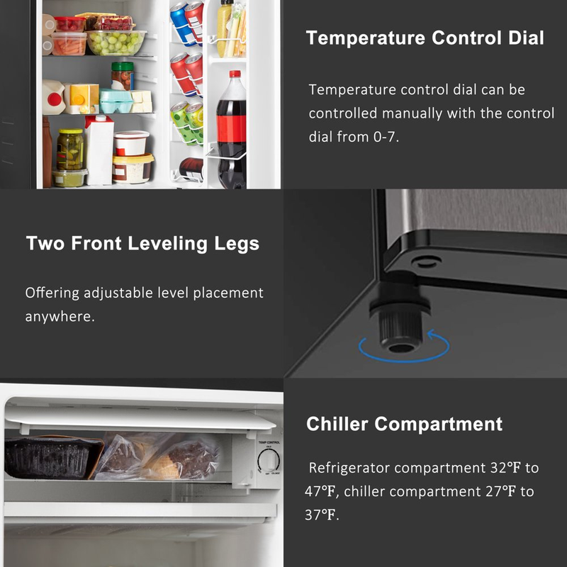 3.3 Cu Ft Compact Mini Fridge, Chiller Compartment, Reversible Door, Estar, NEW