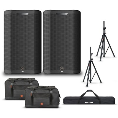 Harbinger VARI V4415 15'' Powered Speakers Package With Bags and Stands