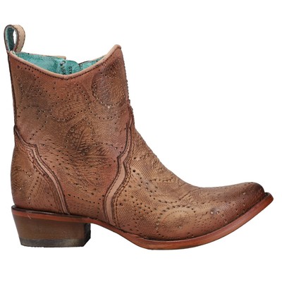 Корраловые сапоги с вырезом, ручная роспись, ковбойские ботильоны с круглым носком, женские коричневые платья Boo