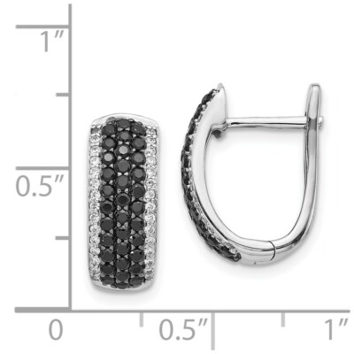 Pre-owned Superdealsforeverything Real 14kt White Gold Black And White Diamond Hinged Hoop Earrings
