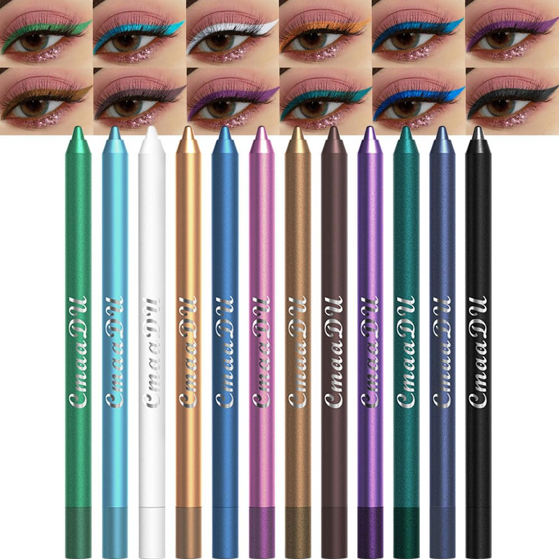 12Pcs Colored Gel Glitter Eyeliner Pencils Set Waterproof Smudge Proof Makeup...