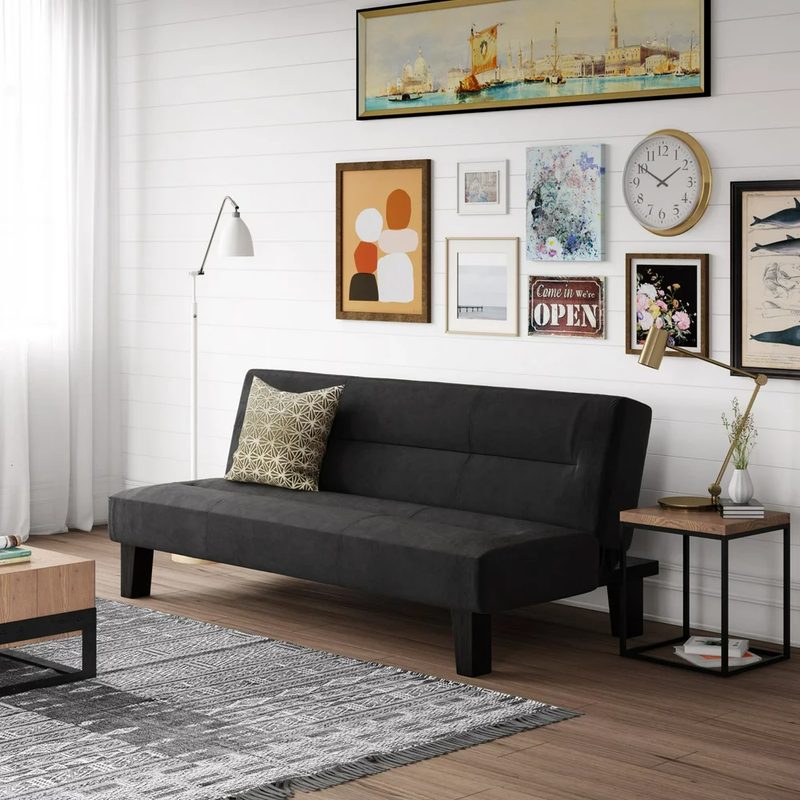 Futon Sleeper Lounger Sofa Armless Bed Microfiber Upholstery Cover Wood Frame