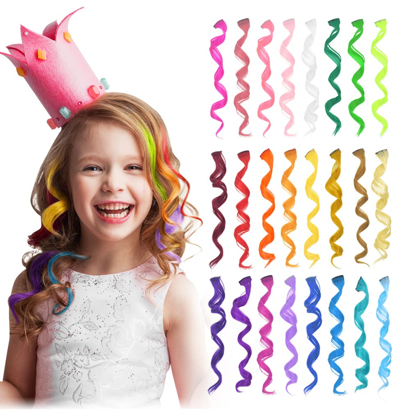 Colored Hair Extensions for Kids, Crazy Hair Day Accessories, Rainbow Clip in Ha