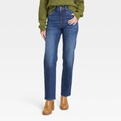 Universal Thread Women's High Waisted Straight Cargo Jeans 90's Vintage, Dark