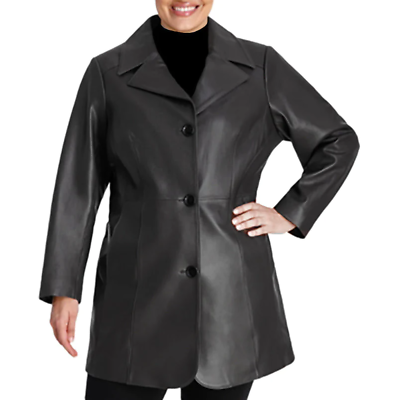 Pre-owned Anne Klein Women's Plus Size Walker Leather Coat In Black