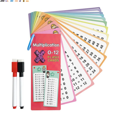 0-12 Multiplication Charts, Times Table Cards, Self Check Math Learning Tool, Mo