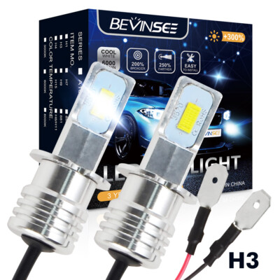 BEVINSEE 2x H3 LED Fog Light Bulbs For Toyota Supra 1986-1998 6000K Bright White