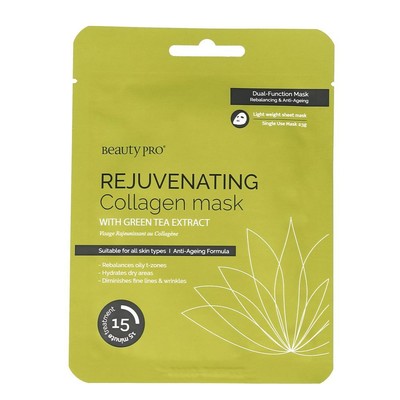 beauty pro rejuvenating collagen sheet mask with green tea