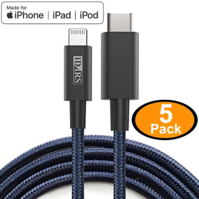 5-Pack iDARS MFi Certified PD Fast Charge USB-C to Lightning Braided Cable (4