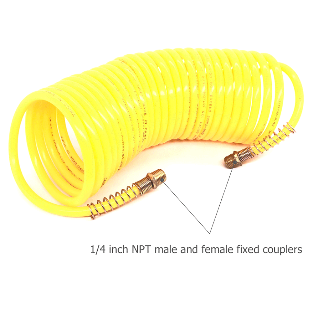 25ft 1/4" Recoil Air Hose Re Coil Spring Ends Pneumatic Compressor Tools 200PSI