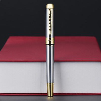 250 Stainless Steel Gold Trim Fountain Pen  Medium