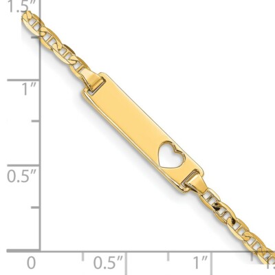 Pre-owned Skyjewelers Real 14k Yellow Gold Cut-out Heart Anchor Link Id Chain Bracelet; 6 Inch;