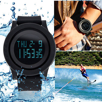 Fashion Men LED Digital Date Military Sport Rubber Quartz Watch Alarm Waterproof