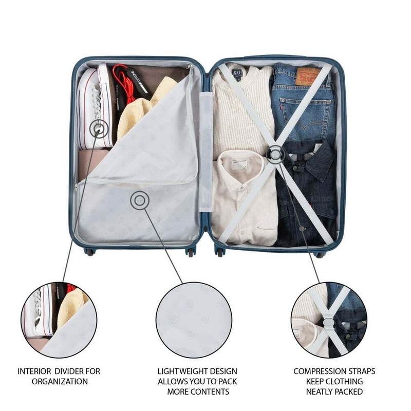PROTEGE 2PC Hardside Luggage Set, 20" Carry-on and 25" Checked Upright Spinner L