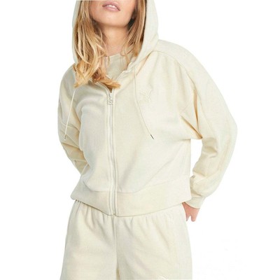 Puma Iconic T7 Velour Full-Zip Hoodie Womens Off White Повседневная верхняя одежда 589996-7