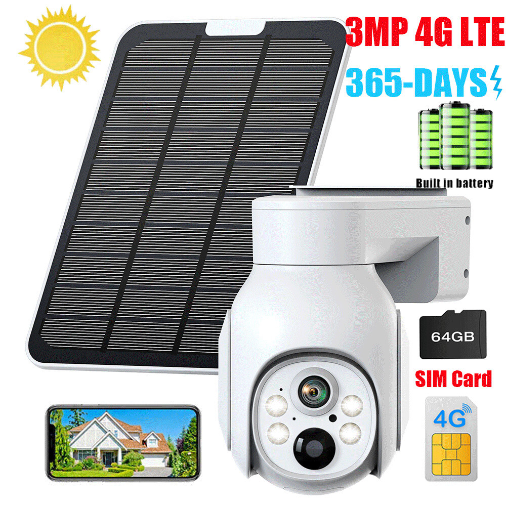4G LTE Mobile Security Camera Wireless Outdoor with Solar Panel & SIM Card 64G