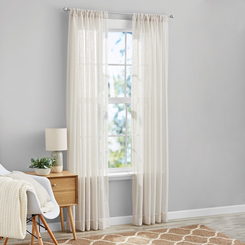 Bel Air Polyester Sheer Rod Pocket Single Curtain Panel, Beige, 50