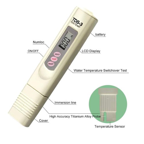 Handheld Water Quality Hardness Purity Digital LCD Meter 0-9990 PPM TDS TDS-3