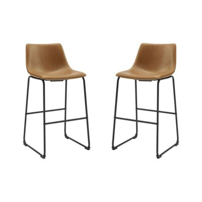 Set of 2 Laslo Modern Upholstered Faux Leather Barstools Whiskey Brown - Saracin