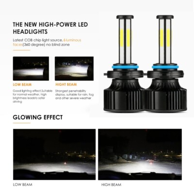 6-Sides 9006 LED Headlights Super Bright Bulbs Kit White 6500K 420000LM Low Beam