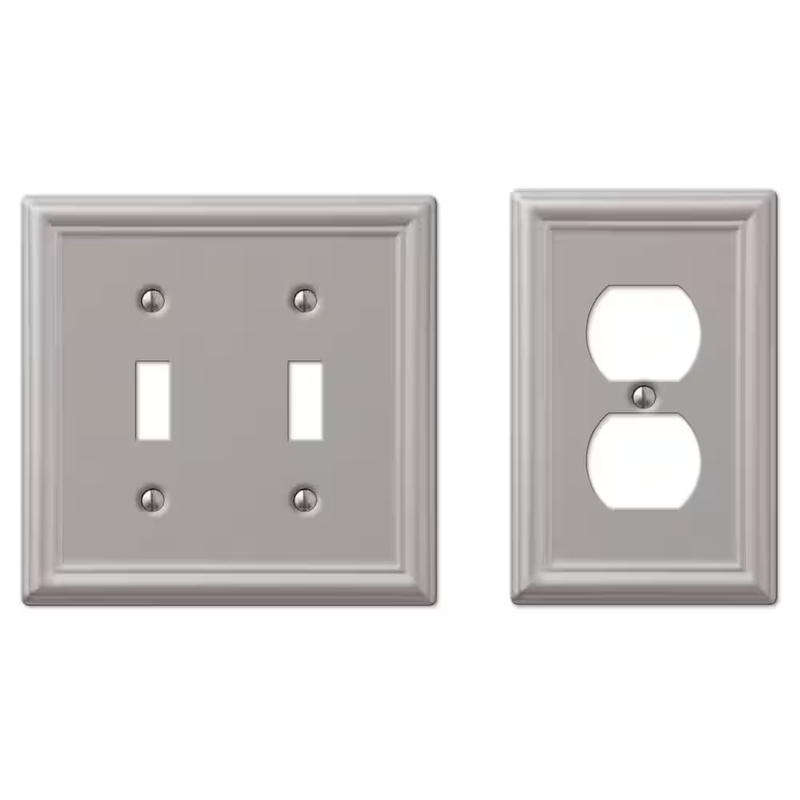 Ascher 2 Gang Toggle & 1 Gang Duplex Steel Wall Plate Combo Pack Brushed Nickel