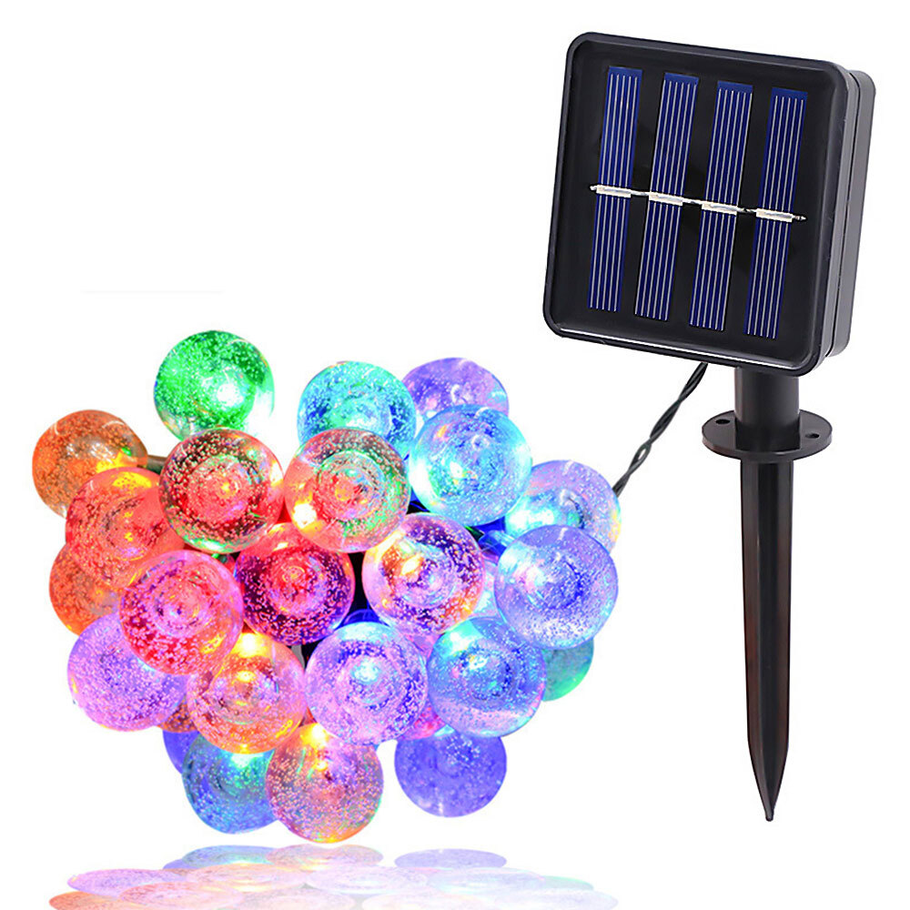 Solar Panel Bubble Ball String Light Light Control 8 Lighting Modes Outdoor Wate