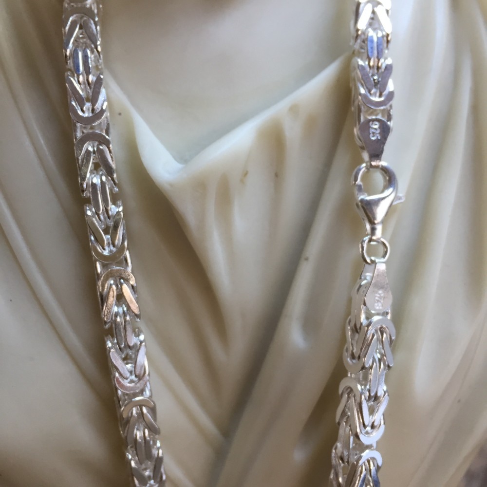 Pre-owned Handmade Mens Square King Byzantine Chain Necklace 7mm 174gr 27" 925 Sterling Silver