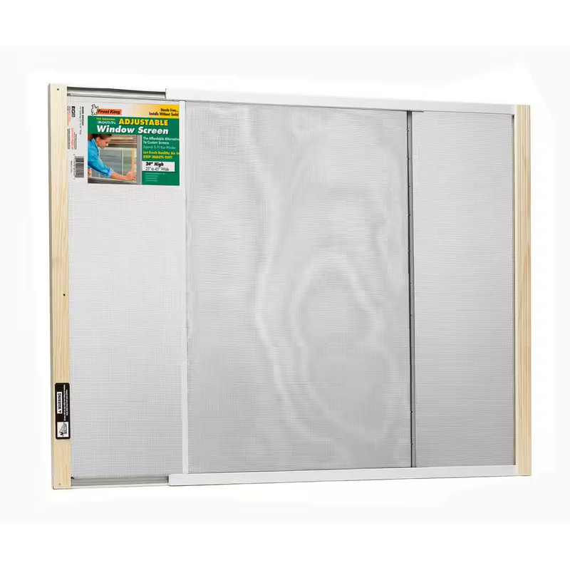 Adjustable Window Screen 45x24 Inch Wood Frame Heavy Duty Expandable Replacement