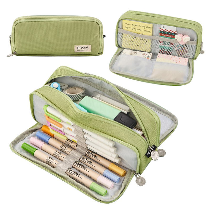 Case Big Capacity Pencil Bag Large Storage Pouch 3 Compartments Pen