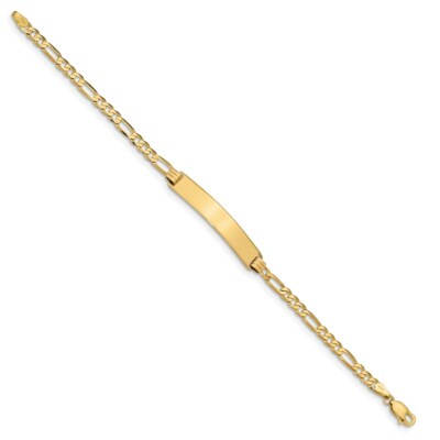 Pre-owned Superdealsforeverything Real 14kt Yellow Gold Flat Figaro Link Id Chain Bracelet; 8 Inch; Lobster Clasp