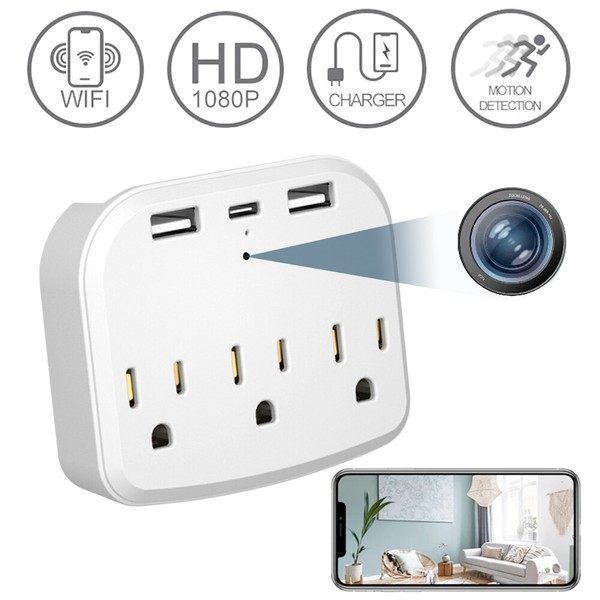4K 1080P HD WIFI IP Camera Wall USB Outlets Power Socket Hidden Cam Network DVR - Image 3