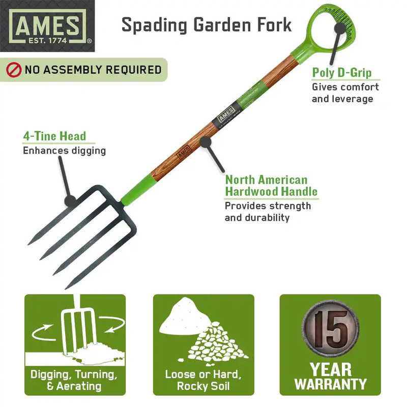 26 In. 4-Tine Forged Spading Garden Fork