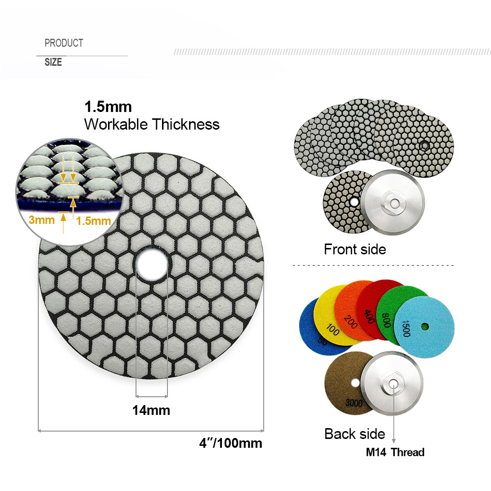 Dry Diamond Polishing Pads Sanding Disc  4"/100mm for Stones 7pcs /set Granite