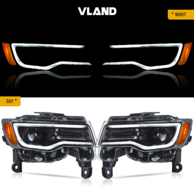 VLAND For 2014-2022 Jeep Grand Cherokee LED Projector Headlights w/Black Housing