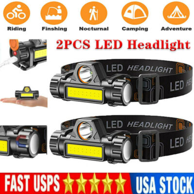 2 Pack USB Rechargeable Waterproof LED Headlamp Headlight Head Light Flashlight