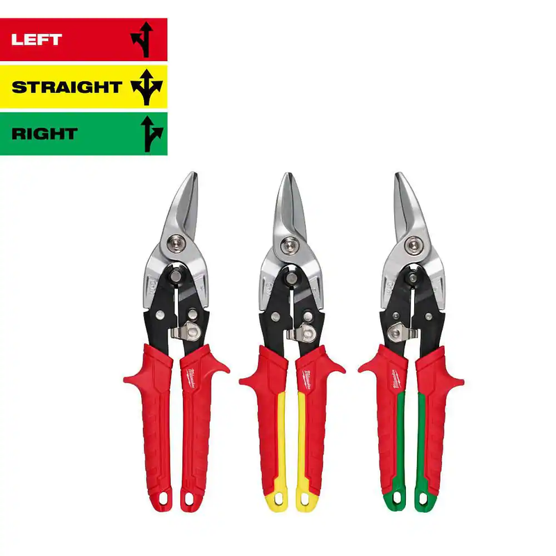 Milwaukee Aviation Snips Set 3 Piece Left Right Straight Metal Cutting Shears
