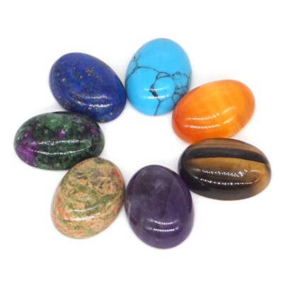 7 Chakra Reiki Healing Quartz Crystal Oval Cabochon Flat Set Meditation Stones