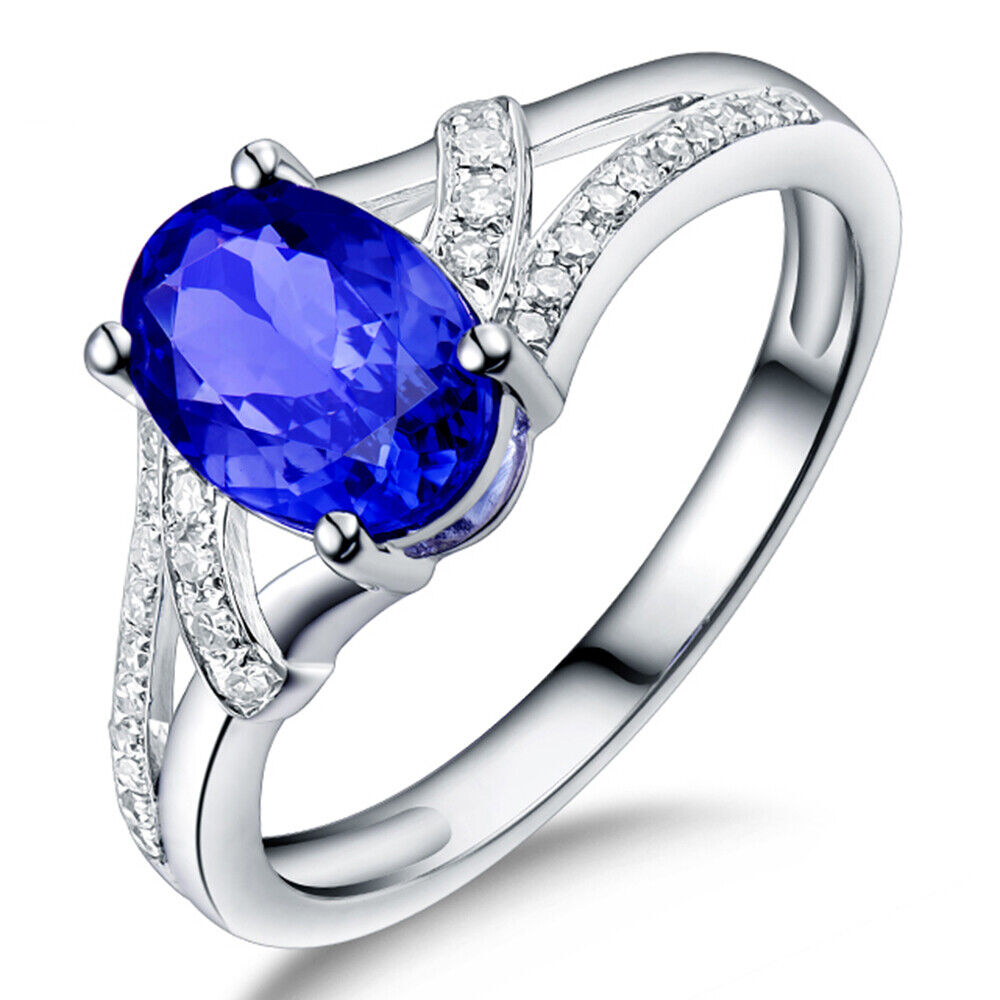 Pre-owned Frankjewelry Women Solid 14kt White Gold Diamond Wedding Oval Shape 6x8mm Blue Tanzanite Ring