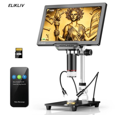 Elikliv 16MP Digital Microscope 1300X 10.1'' LCD Screen Coin Microscope HDMI USB
