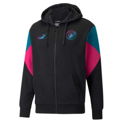 

Puma Mcfc FullZip Hoodie Mens Size  Повседневная спортивная верхняя одежда 764513-12, Черный, Puma Mcfc FullZip Hoodie