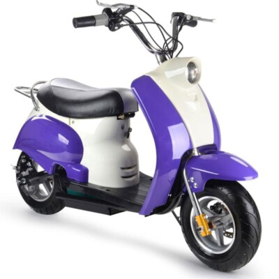 MotoTec 24v Electric Moped Purple Kids Scooter Vespa Style Bike