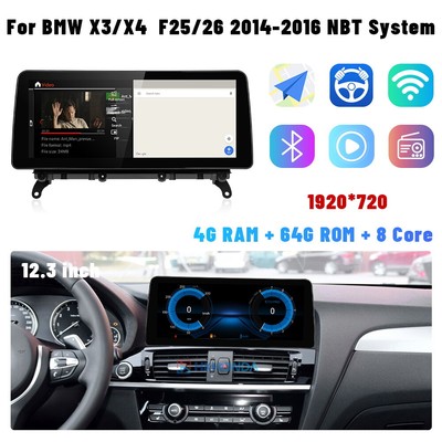 For BMW X3 X4 F25 F26 2014-2016 NBT Android Stereo 12.3'' Car GPS Radio Player