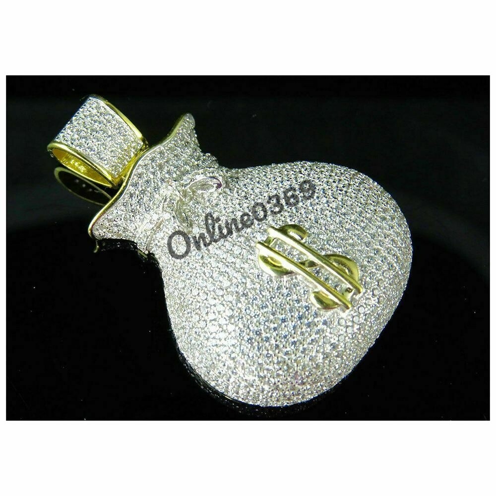 Pre-owned Online0369 925 Silver 0.50ct S Natural Moissanite Men's Money Bag Charm Pendant Free Stud In White