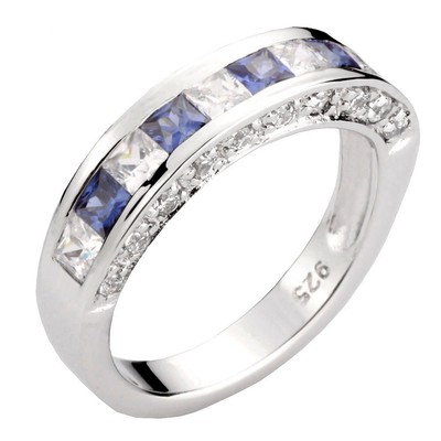 3.8CT Sterling Silver Princess Cut CZ Blue Cubic Zirconia Bridal Ring Sets