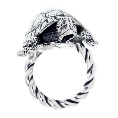 Pre-owned Silver 42mm Turtle Rope Ring With Black In Sterling