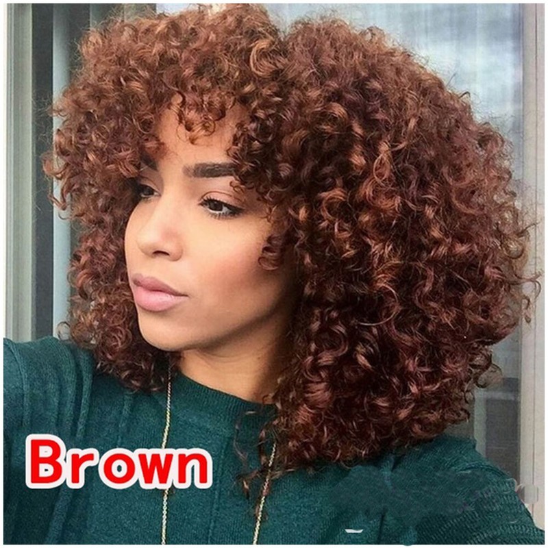 Ombre Brown Blonde Curly Wigs For Black Women Afro Kinky Curly