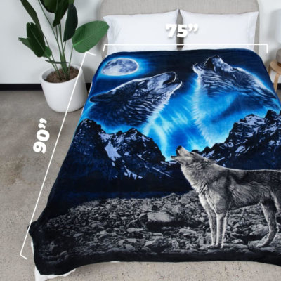 Wolf Fleece Blanket 75 x 90 inches Queen Size Super Soft Plush Throw for All